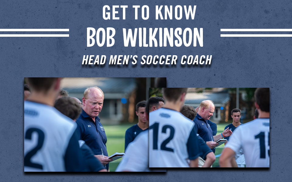 Head Men's Soccer Coach Bob Wilkinson coaching his team.