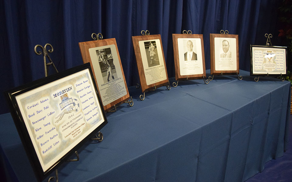 Awards display from the Class of 2019 Moravian Hall of Fame induction.