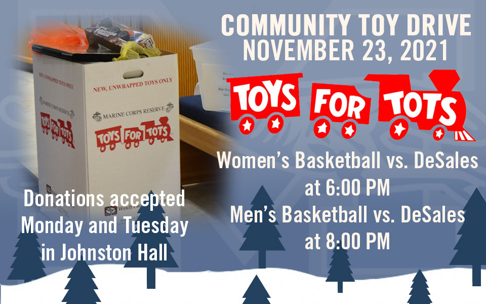 Toys for Tots collection bin with information on 2021 Toy Drive on November 23