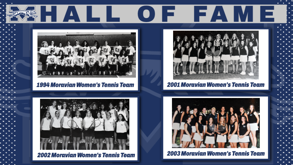 1994, 2001, 2002 and 2003 women's tennis team photos.