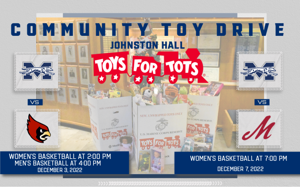 Toys for Tots bins in Johnston Hall.