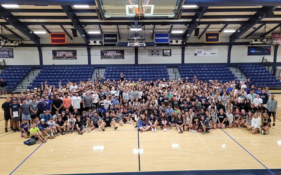 Moravian's 2022-23 student-athletes in Johnston Hall.