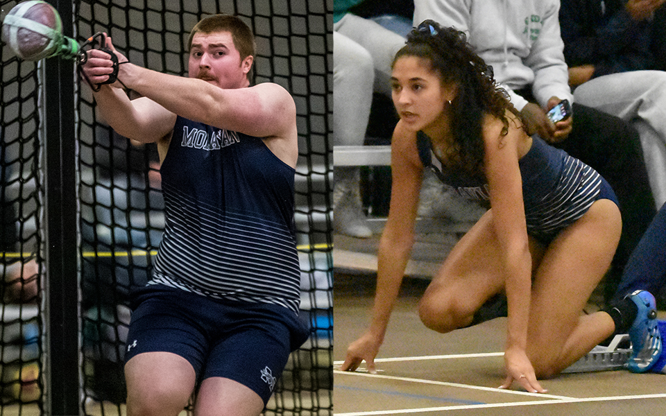 Seniors Dan Jenkins and Crystal Robinson compete at Lehigh University's Rauch Fieldhouse in meets during the 2021-22 season. Photos by Cosmic Fox Media / Matthew Levine '11 and L.J. Smith '17.