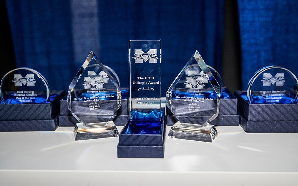 Awards from the 2023 All-Athlete Awards Banquet. Photo by Cosmic Fox Media / Matthew Levine '11