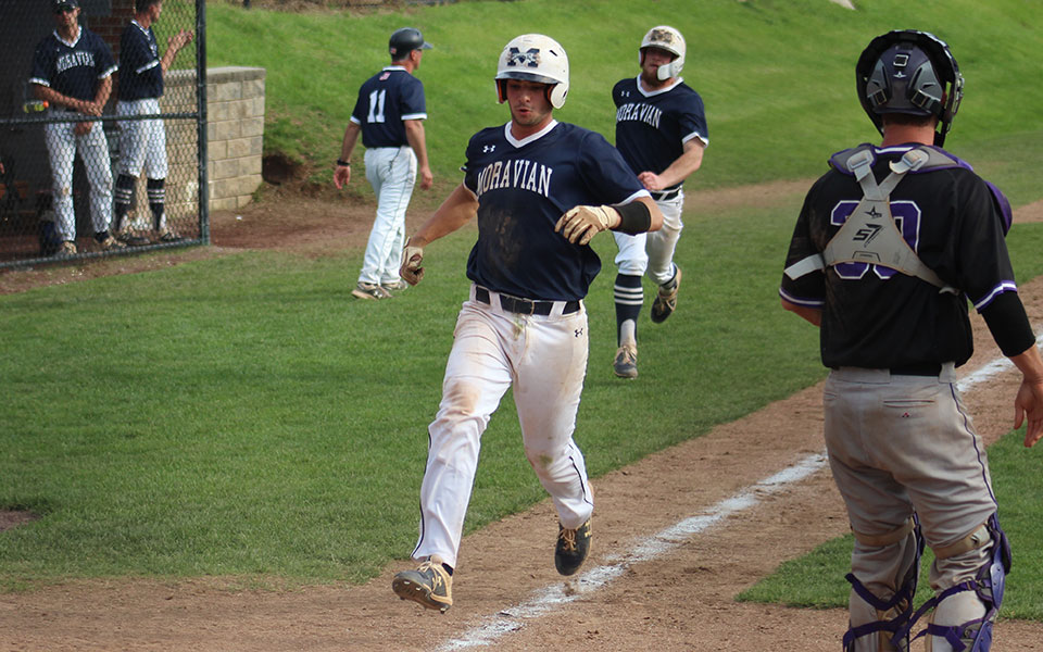 Senior Ian Csencsits comes into score in a game versus The University of Scranton at Gillepsie Field during the 2019 season.