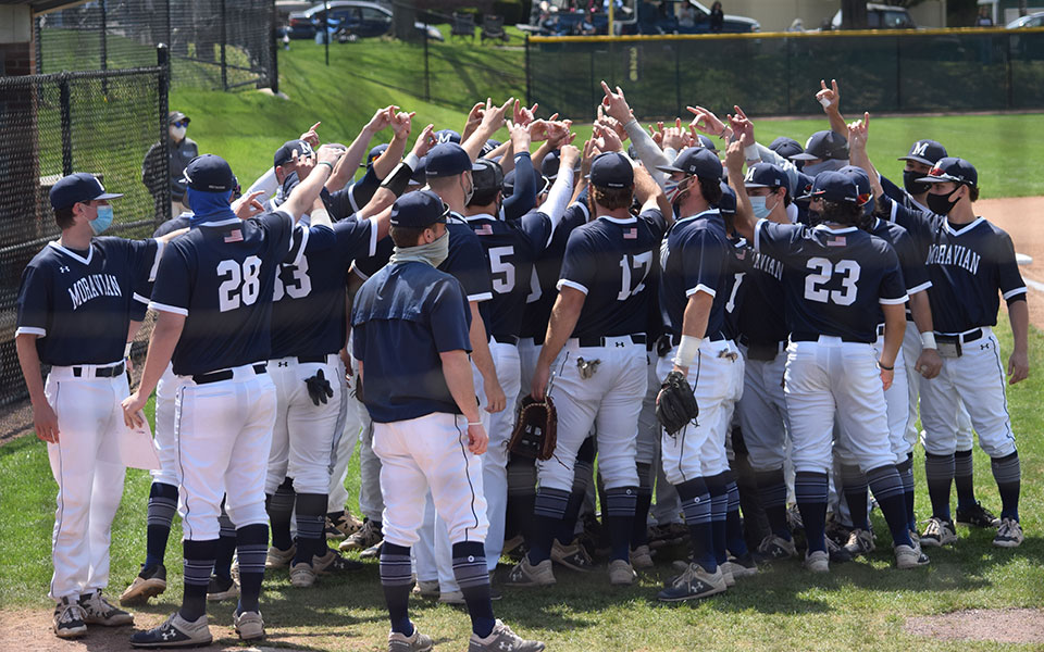 The Greyhounds get set to take the field in a Landmark Conference doubleheader versus Susquehanna University at Gillespie Field on April 24, 2021.