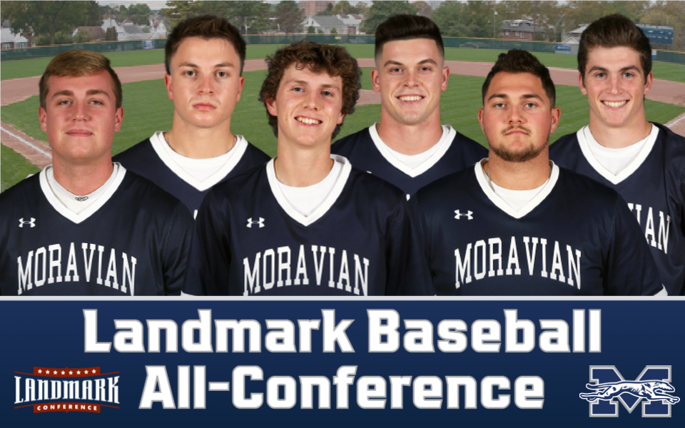 Head shots of six Moravian players to earn Landmark All-Conference Baseball honors.