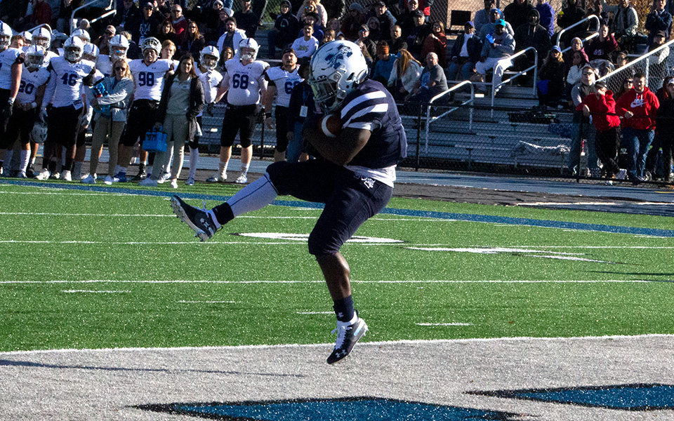 Sophomore wide receiver Cory Little catches his first career reception in the fourth quarter of the Greyhounds' 17-16 win over Franklin & Marshall College.