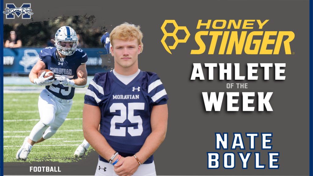 Nate Boyle graphic as Moravian Student-Athlete of the Week Fueled by Honey Stinger