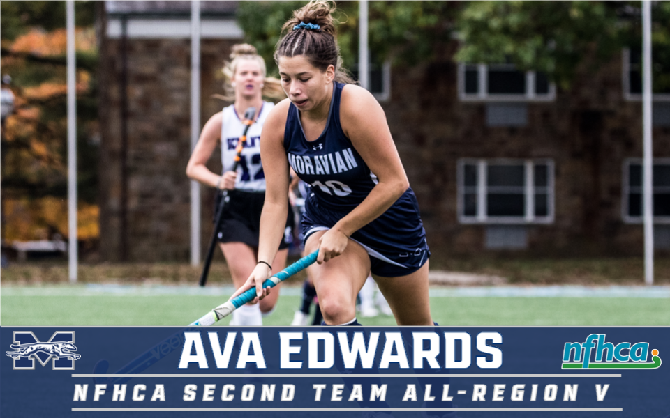Ava Edwards dribbles the ball upfield in her All-Region graphic