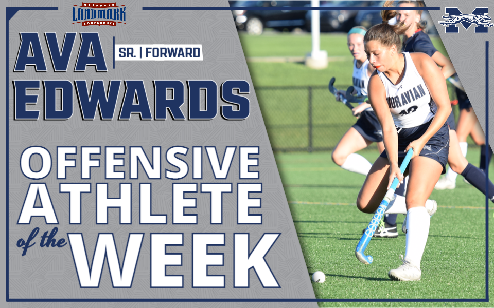 Ava Edwards with the ball on her stick versus DeSales for Landmark Conference Athlete of the Week award.