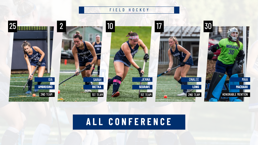 Action photos for Moravian selections to Landmark All-Conference Field Hockey Teams
