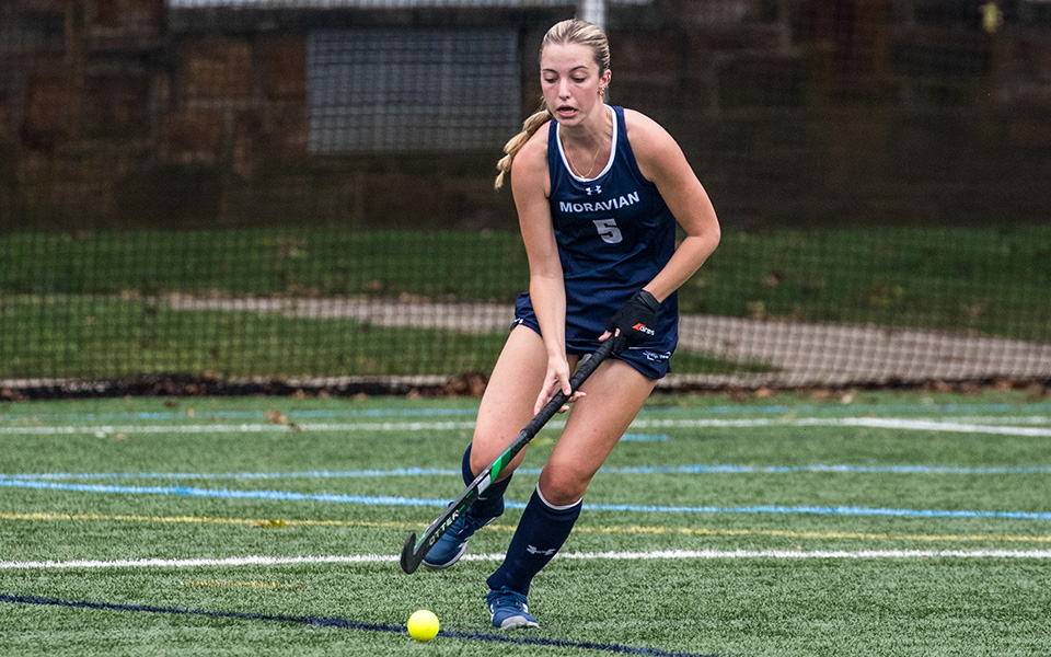 Freshman forward/midfielder Samantha Culver dribbles the ball versus DeSales University on John Makuvek Field earlier this season. Photo by Cosmic Fox Media / Matthew Levine '11