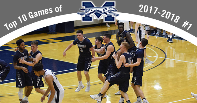 The top contest in the Top 10 Exciting Games of 2017-18 belongs to the men's basketball team's 81-78 come-from-behind win at Juniata to win Landmark Conference title.