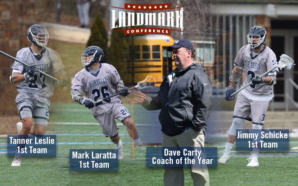 Mark Laratta, Tanner Leslie, Jimmy Schicke and Head Coach Dave Carty honored by Landmark Conference.