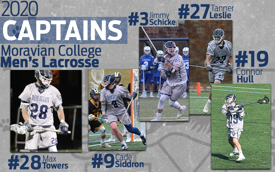 Moravian men's lacrosse names Cade Siddron, Jimmy Schicke, Tanner Leslie Connor Hull and Max Towers as 2020 team captains.
