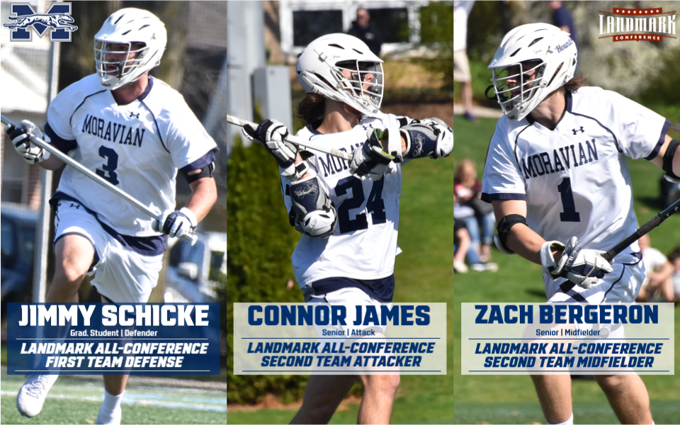 Jimmy Schicke, Connor James and Zach Bergeron in action for Landmark Conference award graphic.