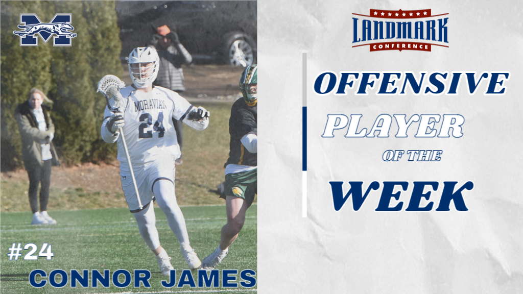 Connor James in action for Landmark Conference Athlete of the Week graphic