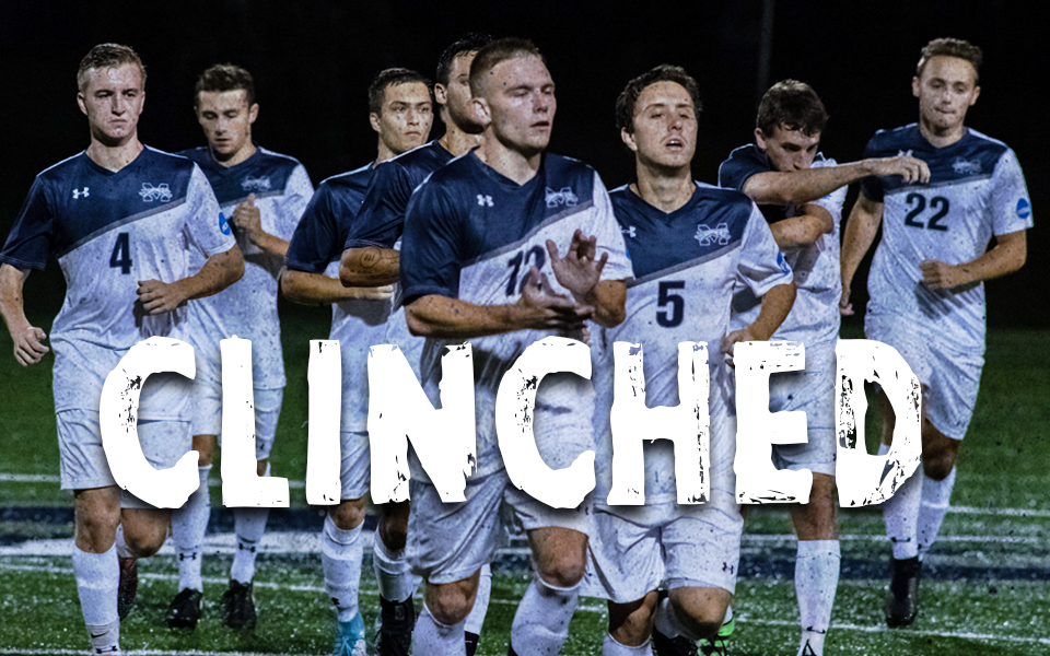 The men's soccer team clinched a Landmark Conference Tournament berth with a 1-0 overtime win at Goucher College.