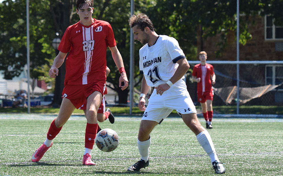 Senior Alec Aloia gets ready to play a ball in the first half versus Dickinson College in the Greyhounds home opener on John Makuvek Field on September 4.