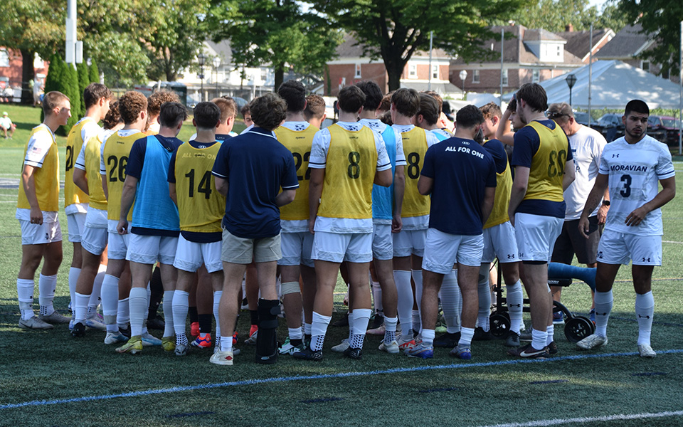 The Greyhounds get set to play Ramapo College of New Jersey in a non-conference match earlier this season on John Makuvek Field. Photo by Brielle Guarente '25