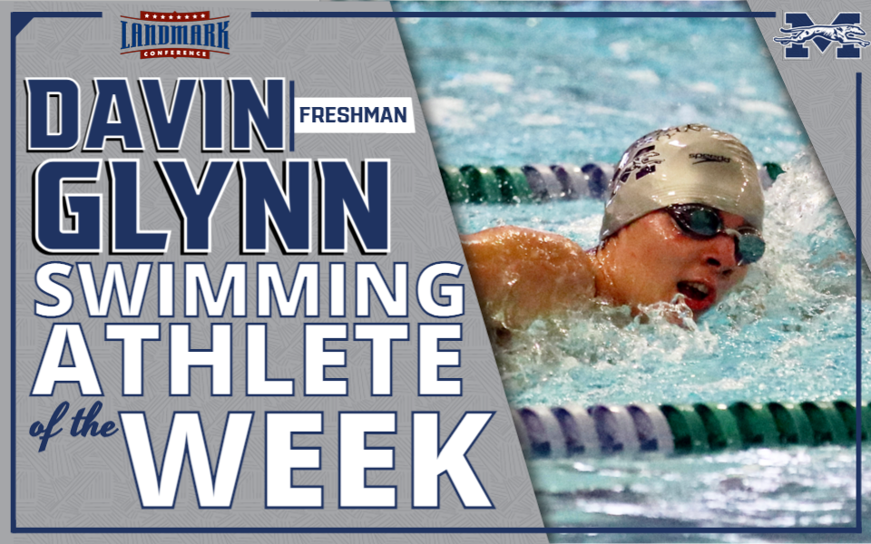 Davin Glynn swimming at Drew for Athlete of the Week graphic. Photo by Bob Entropy/Entropy Sports Photography.