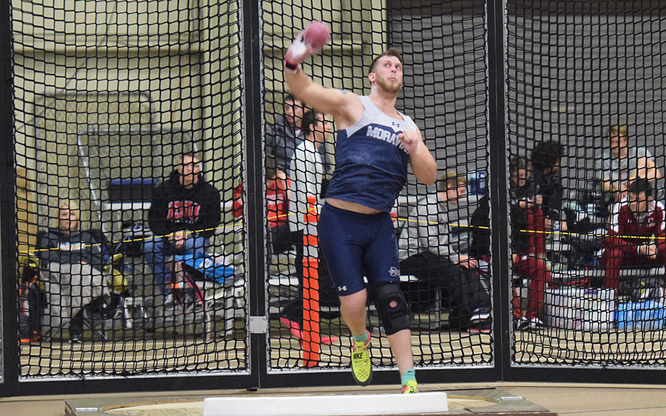 Junior Shane Mastro competes in the shot put that the Moravian Indoor Meet at Lehigh University's Rauch Field House.