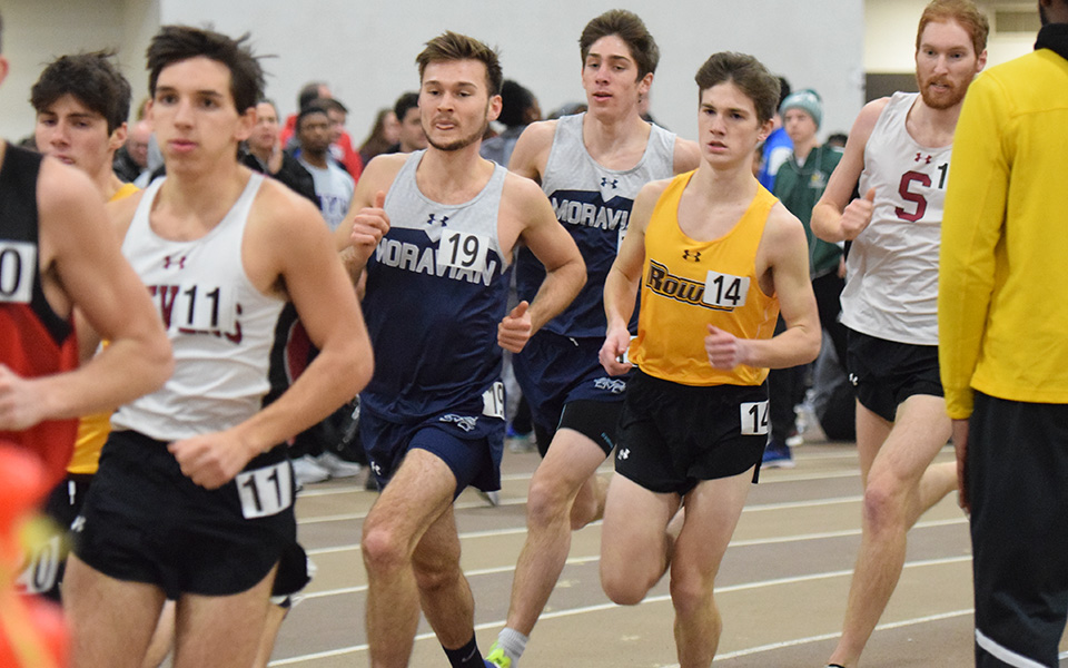 Gavin Kemery and Dominic DeRafelo compete in the 2019 Moravian College Indoor Meet at Lehigh University's Rauch Fieldhouse.