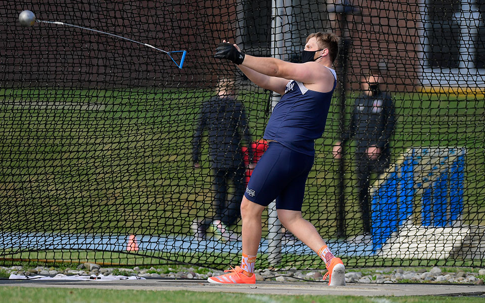Shane Mastro '21 competes in the hammer thrown at the Elizabethtown Early Bird Opener. Photo courtesy of Patrick Blain
