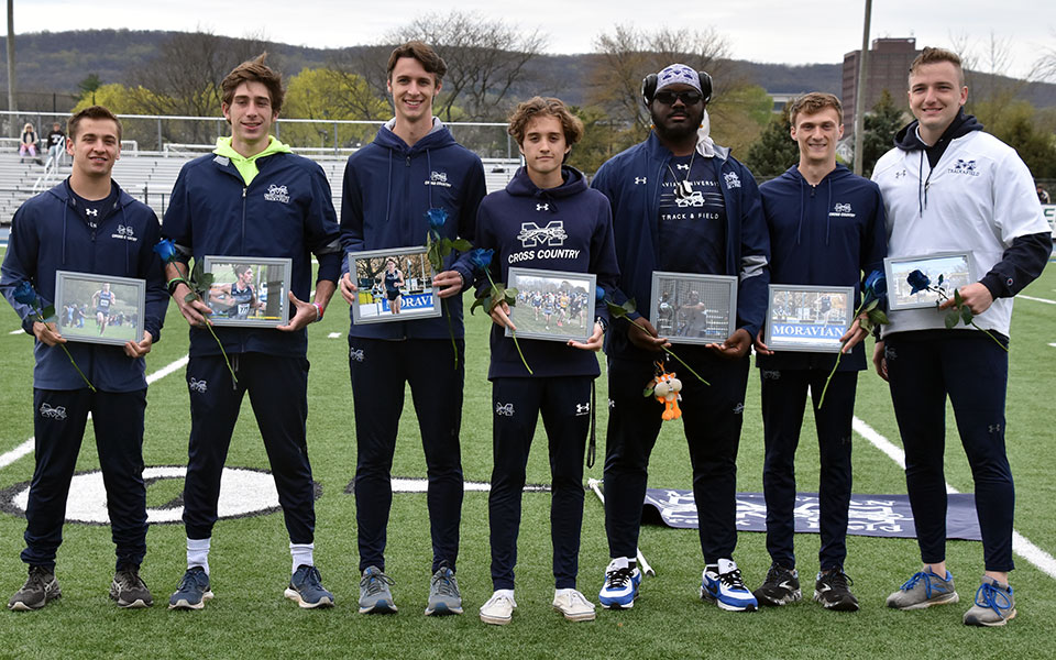Seniors Brad Clemson, Dominic DeRafelo, Richard Glennon, Shane Houghton, Tim King, Michael Lerch and Max Schuman were all honored prior to the start of the Coach Pollard Invitational at Rocco Calvo Field and Bridegam Track on Saturday morning.