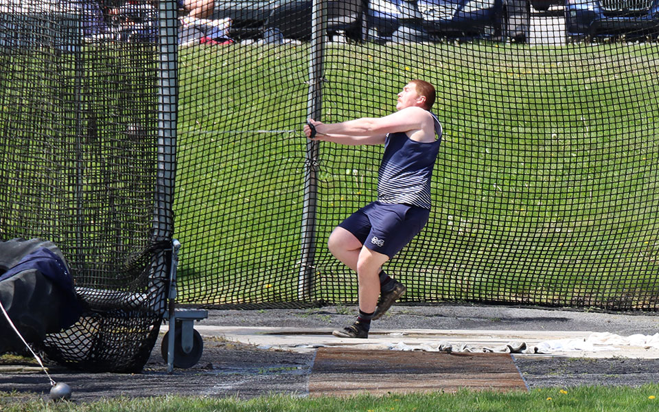 Junior Dan Jenkins competes in the hammer throw in the 2022 Landmark Conference Outdoor Championships at Juniata College. Photo courtesy of Juniata Athletic Communications