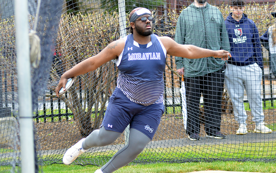 Graduate student Tim King competes in the discus at the Muhlenberg College Invitational earlier this season. Photo courtesy of Muhlenberg College Sports Information
