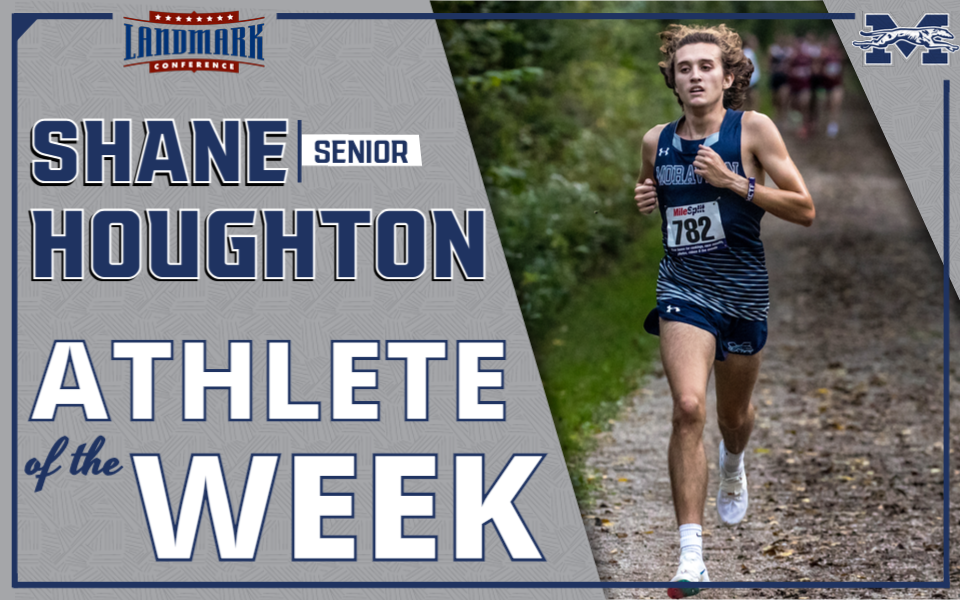 Shane Houghton running at Bicentennial Park for Landmark Conference Athlete of the Week graphic. Photo by Cosmic Fox Media.