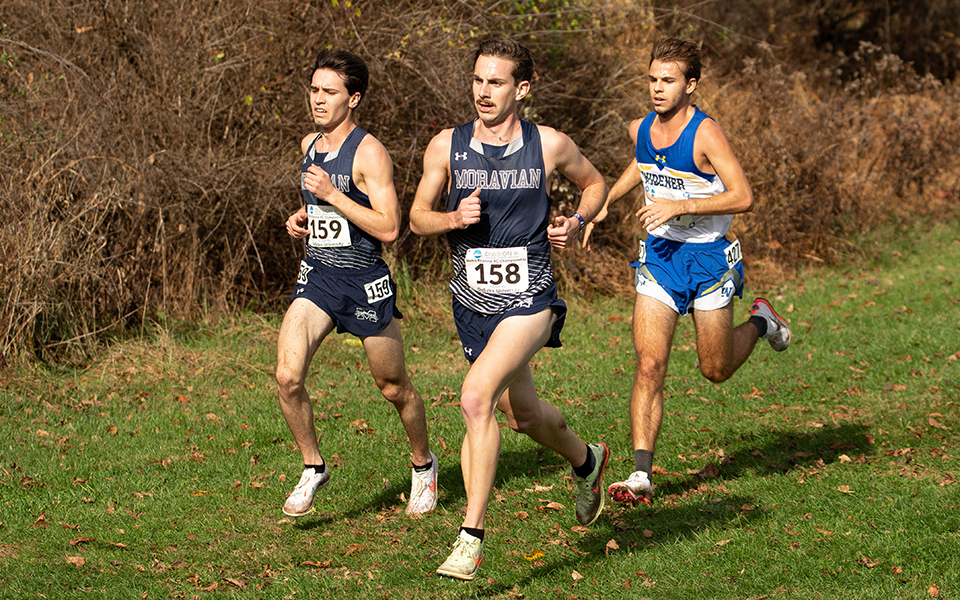Junior Josh Mangini and sophomore Jake Farrell run in the 2022 NCAA Division III Metro Regional at DeSales University. Photo courtesy of DeSales University Athletic Communications