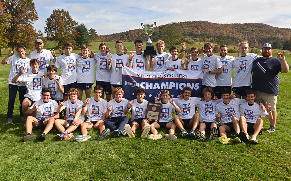 The Greyhounds after winning the 2023 Landmark Conference Cross Country Championship at Sunset Golf Course in Huntingdon. Photo by JD Cavrich Photography