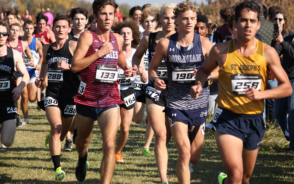 Junior Owen Nahf runs in the pack during the NCAA Division III Metro Regional hosted by Rowan University. Photo courtesy of Rowan Athletic Communications