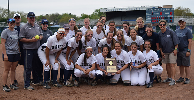 The 2018 Landmark Conference Softball Champions, the Moravian College Greyhounds.