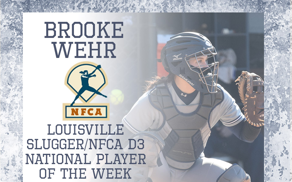 Brooke wehr behind the plate with NFCA logo