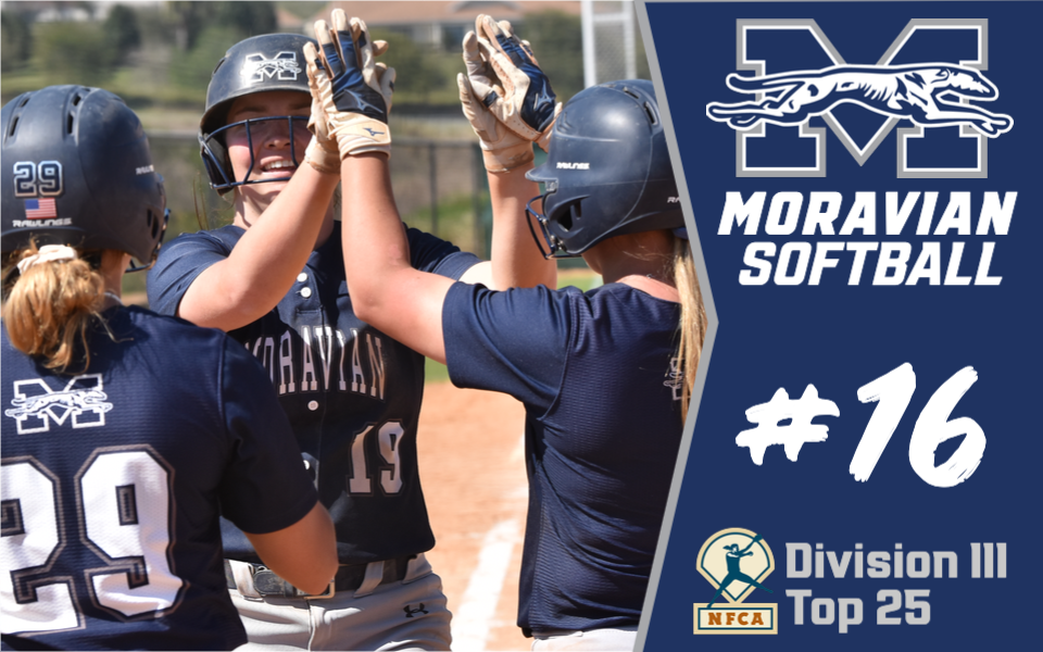 Moravian Softball moves up six spots in latest NFCA Division III Top 25 Poll.