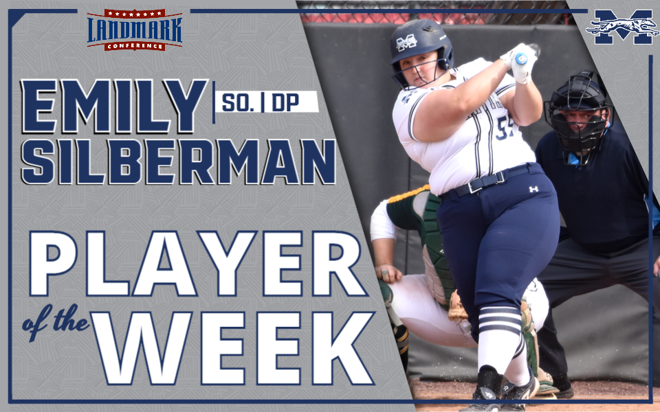 Emily Silberman swinging at the plate for landmark conference award graphic
