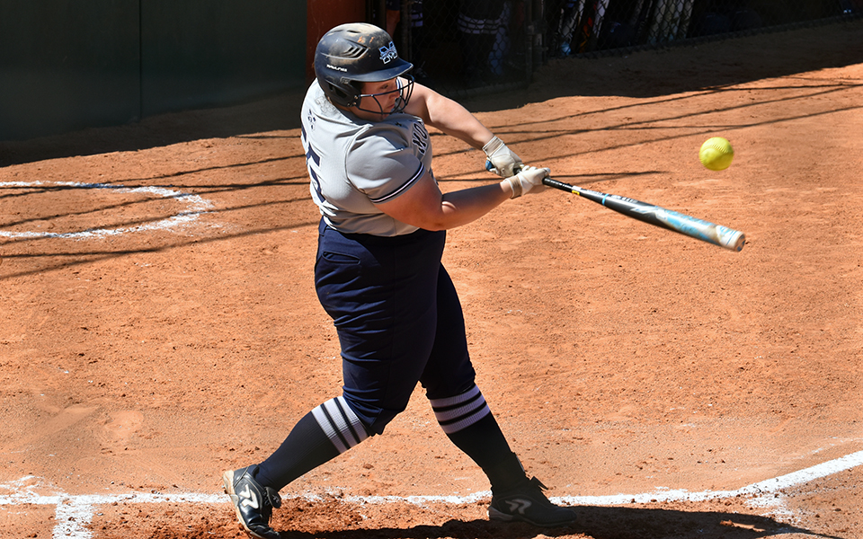 Sophomore Emily Silberman connects on a pitch during the Greyhounds trip to the PFX Spring Games in Clermont, Florida to begin the 2022 season.
