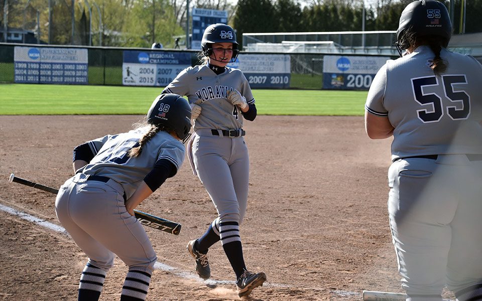 Freshman pitcher Madi Cunningham crosses home after connecting on a home run versus The University of Scranton at Blue & Grey Field. Photo by Marissa Werner '23