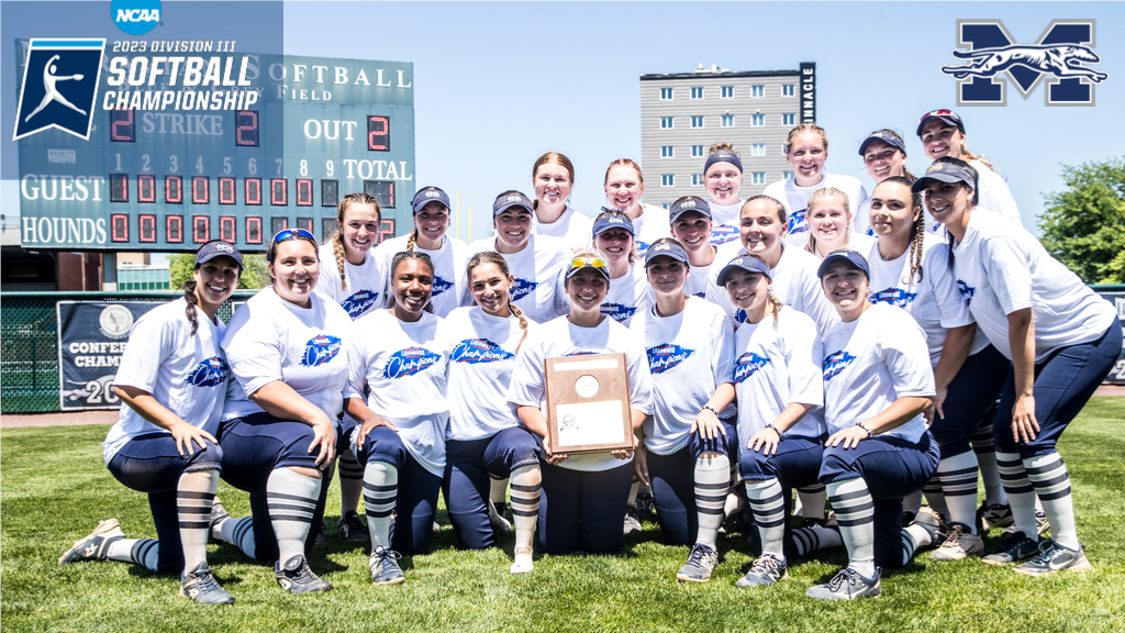 Greyhounds with Landmark Conference Championship plaque for NCAA Tournament preview.