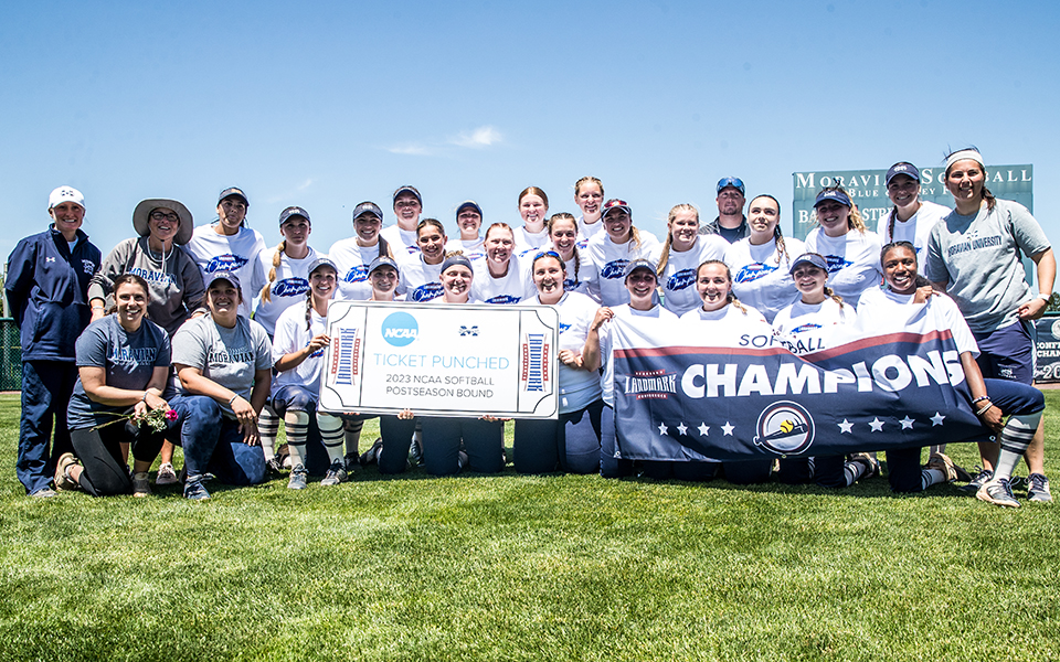 The Greyhounds claimed the 2023 Landmark Conference Championship and punched their ticket to the 2023 NCAA Division III Championship Tournament with a 2-1, 8-inning win over Susquehanna University at Blue & Grey Field Sunday. Photo by Cosmic Fox Media / Matthew Levine '11