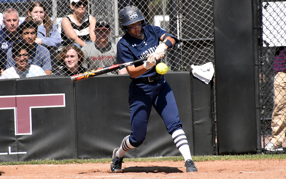 Sophomore third baseman Holly Walter connects on a double during the fifth inning to help the Greyhounds score a run at No. 16 MIT in the first game of the 2023 NCAA Division III Super Regionals.