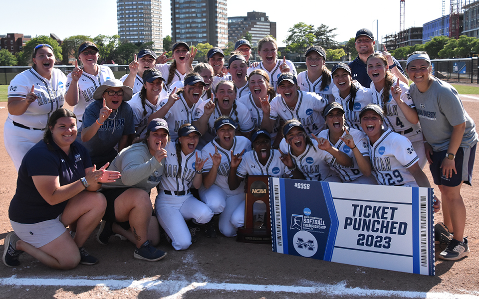 The Greyhounds celebrate their 2023 NCAA Division III Cambridge (Mass.) Super Regional Championship and punching their ticket to the NCAA Division III World Series.