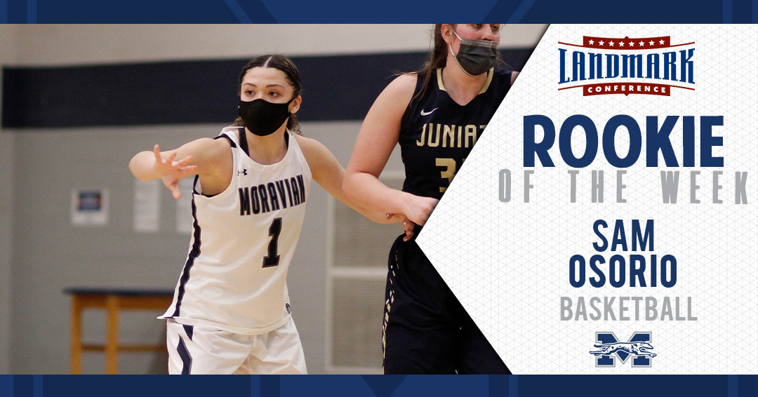 sam osorio on defense in her landmark conference rookie of the week graphic.