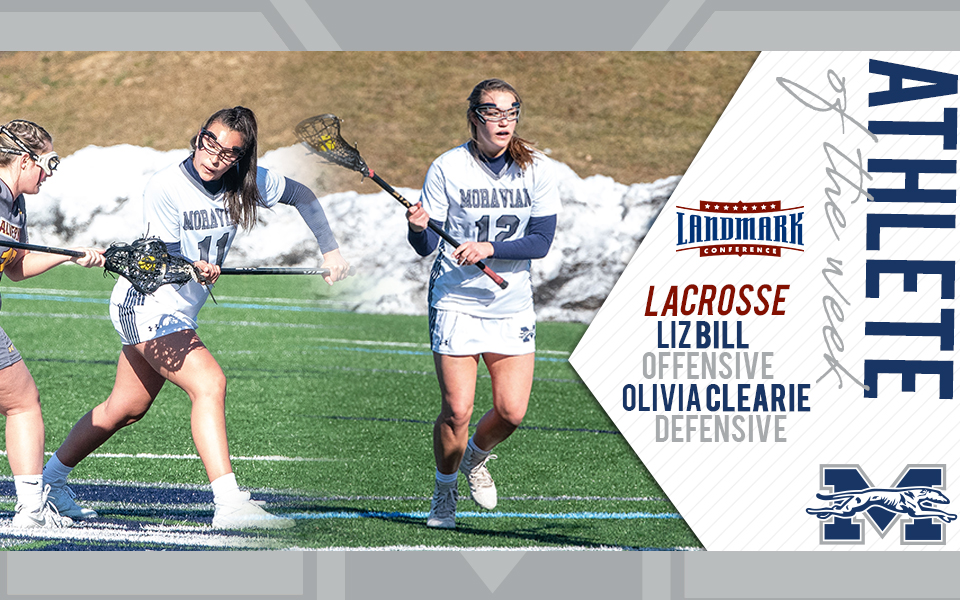 Liz Bill and Olivia Clearie selected as Landmark Conference Women's Lacrosse Offensive and Defensive Athletes of the Week.