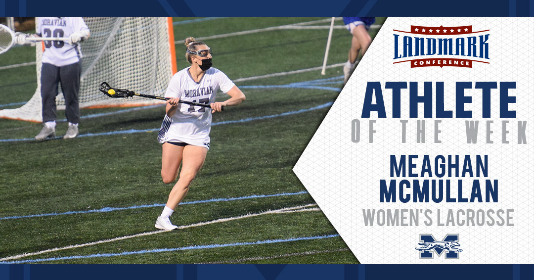 Meaghan McMullan '21 heads up field against Elizabethtown College on March 24 this season.