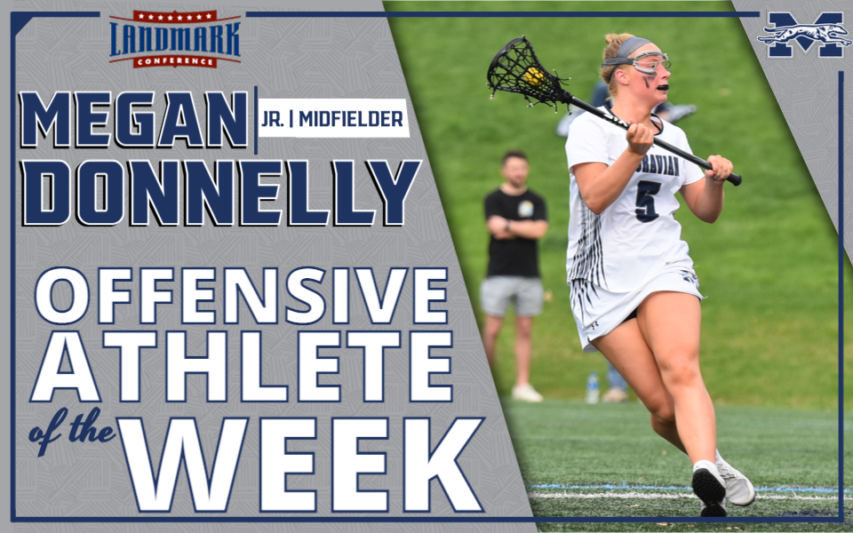 Megan Donnelly in action for Landmark Conference Athlete of the Week graphic.